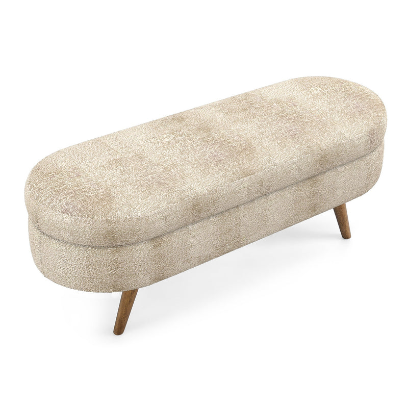 Ottoman Oval Storage Bench with Rubber Wood Legs, Gray Fabric, 43.5'x16'x16' - TAITIY