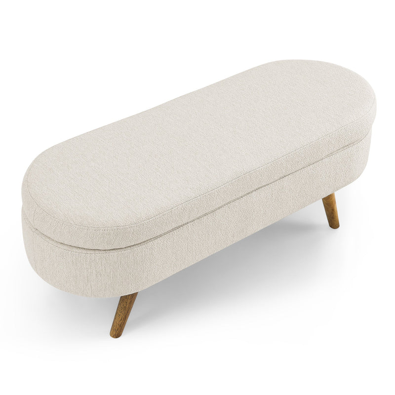 Ottoman Oval Storage Bench,Rubber Wood Legs, Beige(43.5'x16'x16') - TAITIY