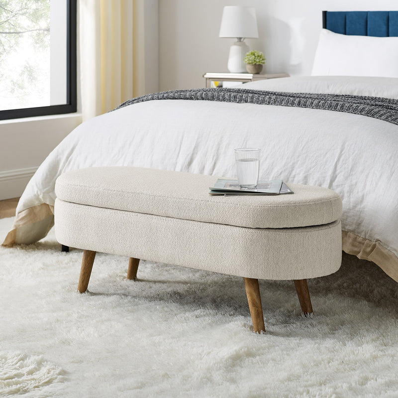 Ottoman Oval Storage Bench,Rubber Wood Legs, Beige(43.5'x16'x16') - TAITIY