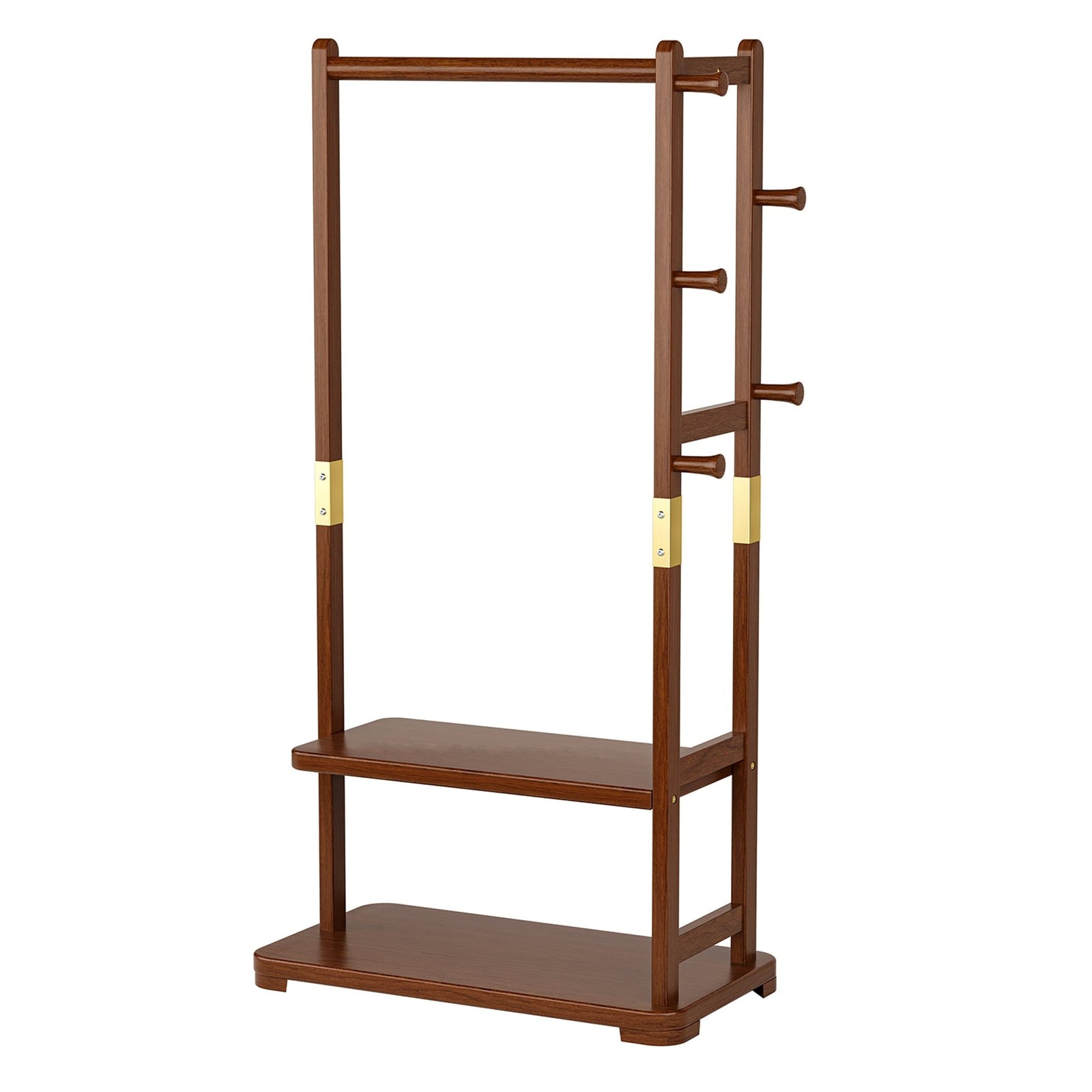 Taitiy Solid Wood Clothes Rack with Shelves & Hooks - TAITIY