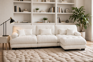Cloud 3-Seat Sofa with Ottoman — White Chenille