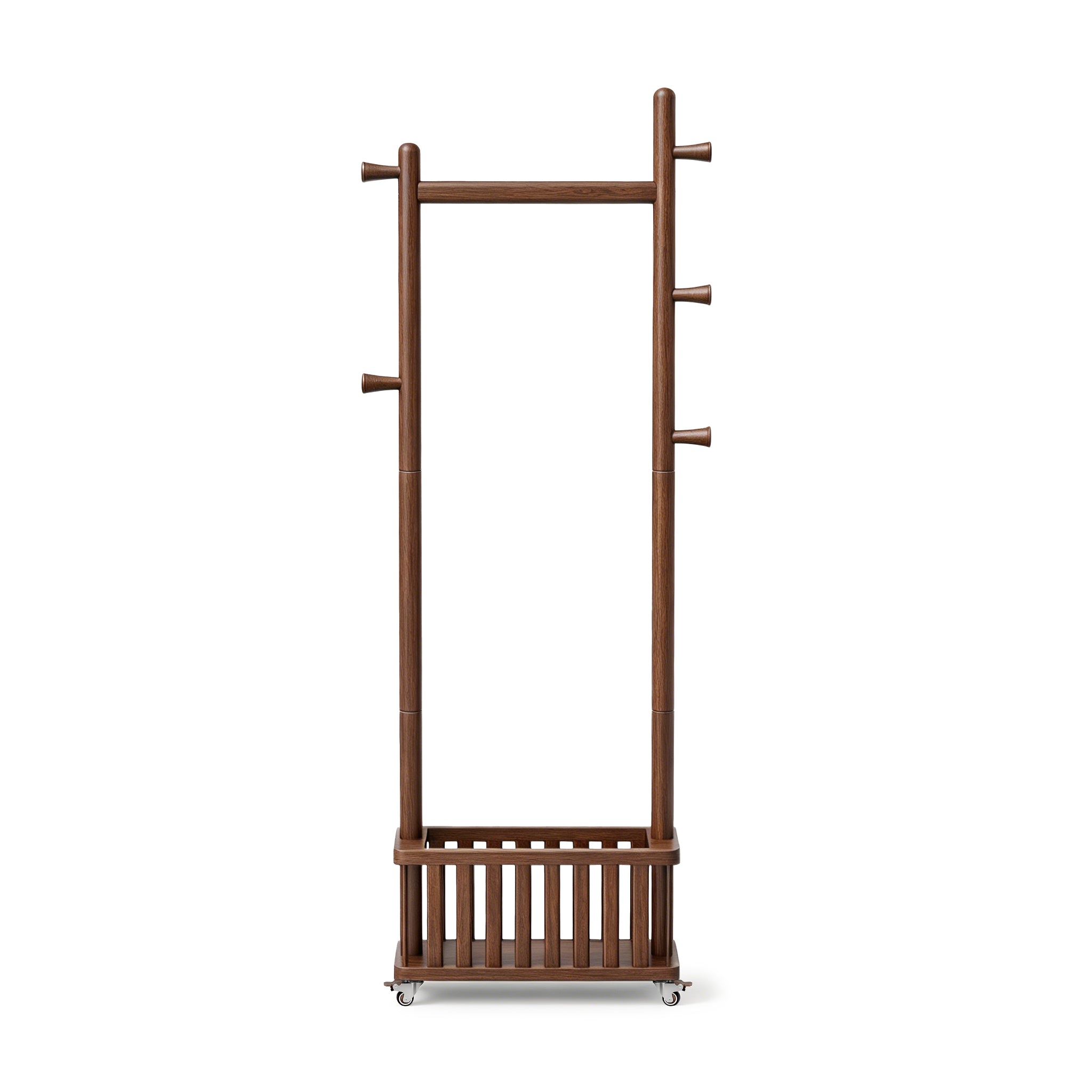 TAITIY Solid Wood Clothes Rack with Storage Basket & 5 Hooks