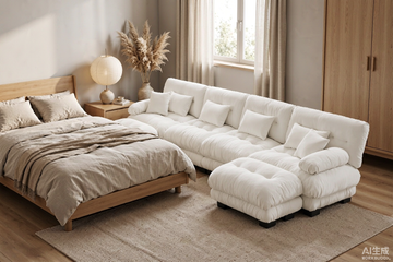 Cloud 4-Seat Sofa with 2 Ottomans — White Chenille