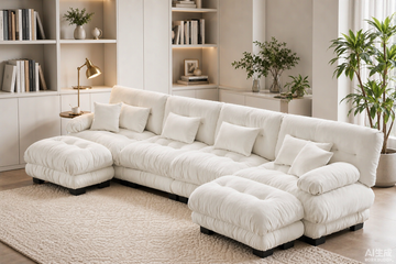 Cloud 4-Seat Sofa with 2 Ottomans — White Chenille