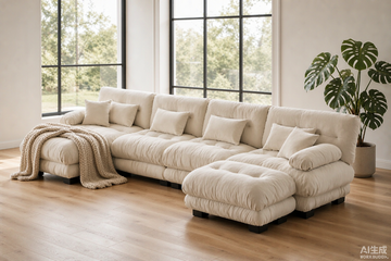 Cloud 4-Seat Sofa with 2 Ottomans — White Chenille