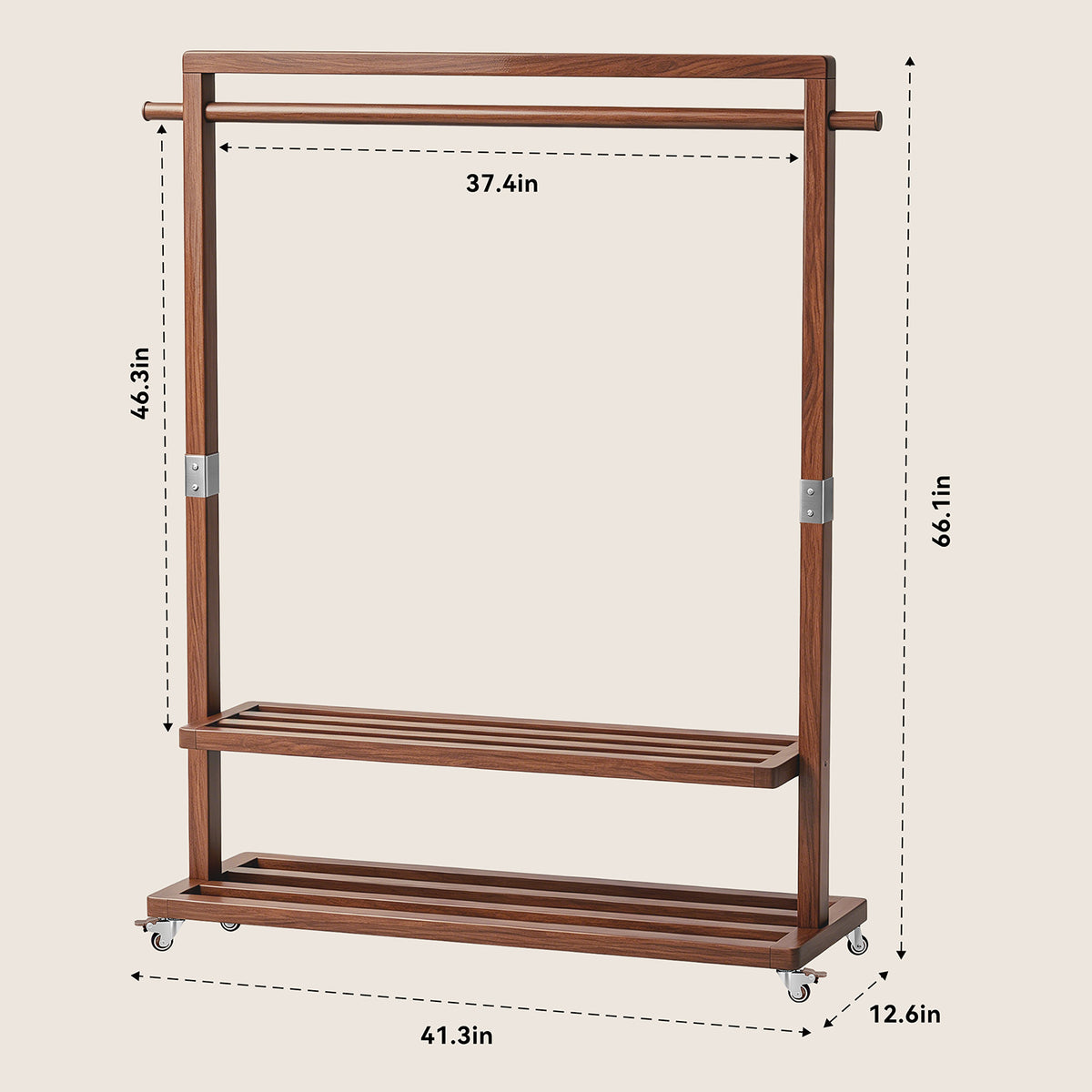 Vented Wood Clothes Rack with Lockable Wheels dimensions