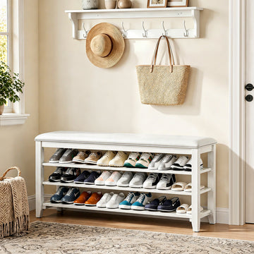 Taitiy | Multi-Tier Solid Wood Entryway Shoe Bench in White