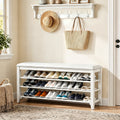 Entryway Solid Wood Shoe Storage Bench Multi-tier Shoe Rack White