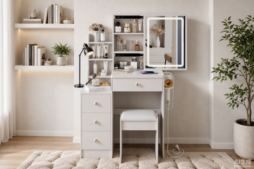 Coiffeuse compacte avec tabouret rembourré