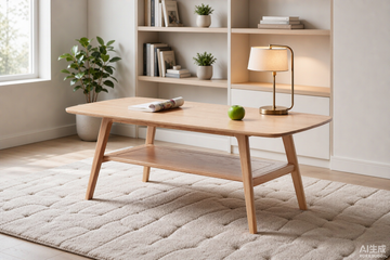 Natural Wood Center Table with Storage Shelf – 31.5"