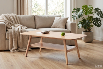 Natural Wood Center Table with Storage Shelf – 31.5"