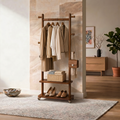 Taitiy Solid Wood Coat Rack with Wheels