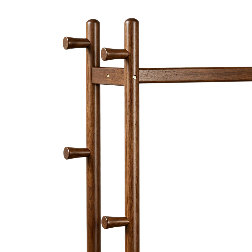 TAITIY Solid Wood Rack on Wheels, 2 Shelves & 5 Hooks,