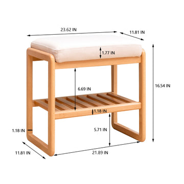 Solid Wood Shoe Bench with Storage Rack – Beige