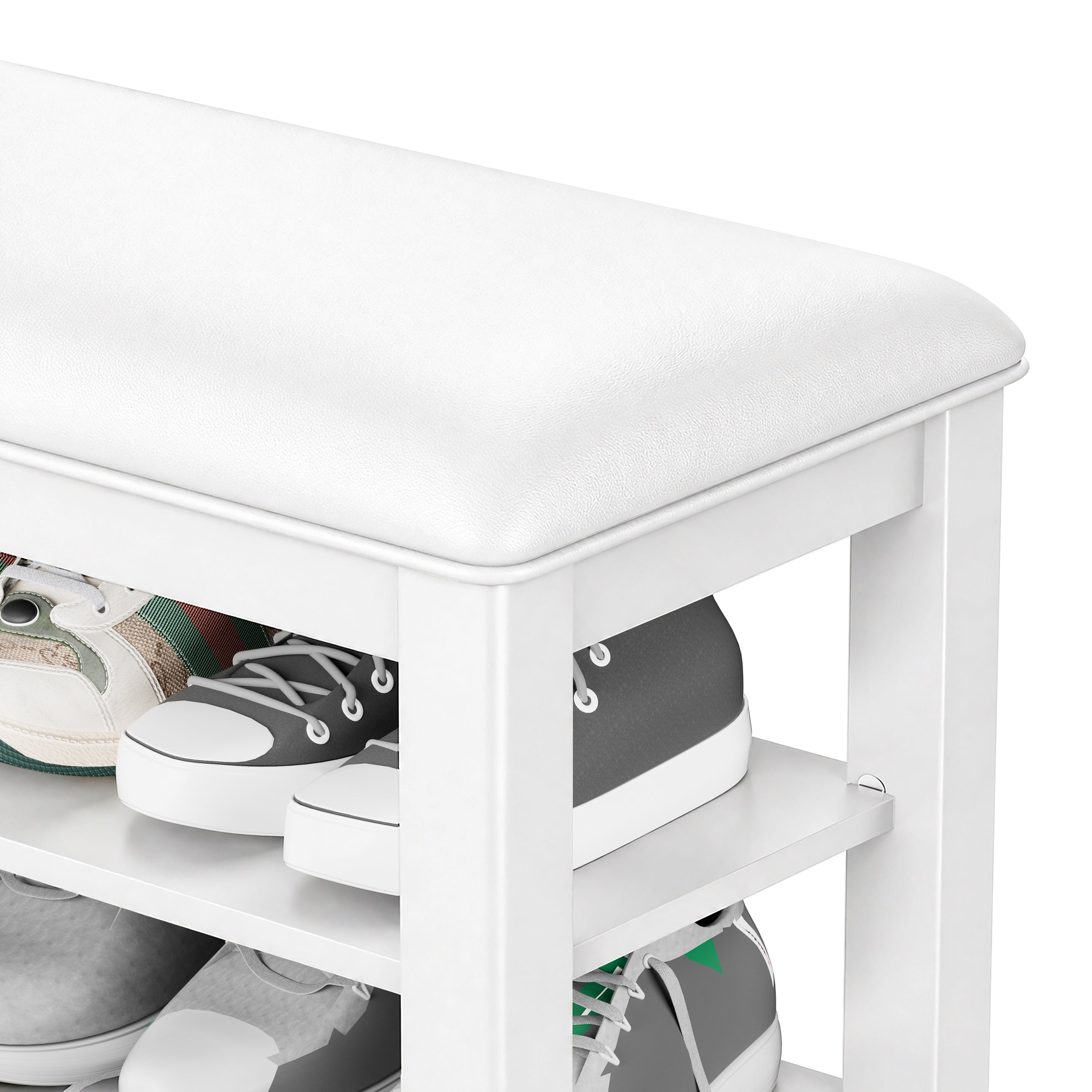 Entryway Solid Wood Shoe Storage Bench Multi-tier Shoe Rack White