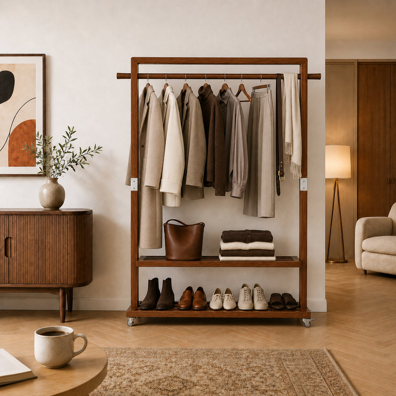 Vented Wood Clothes Rack with Lockable Wheels