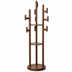 Rotary Coat Rack Solid Wood 9 Hooks & 3 Shelves