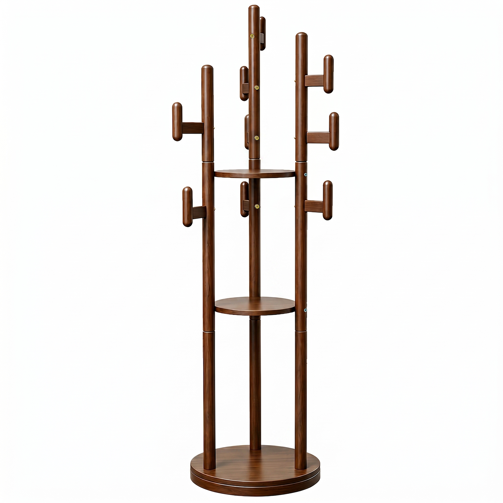 Rotary Coat Rack Solid Wood 9 Hooks & 3 Shelves
