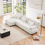 Cloud 3-Seat Sofa with Ottoman — White Chenille