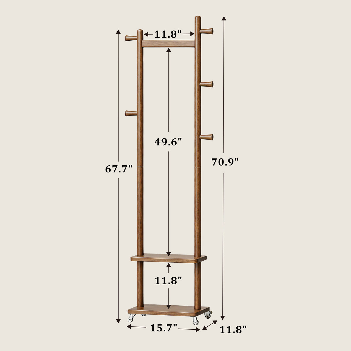 Taitiy Solid Wood Coat Rack with Wheels dimensions