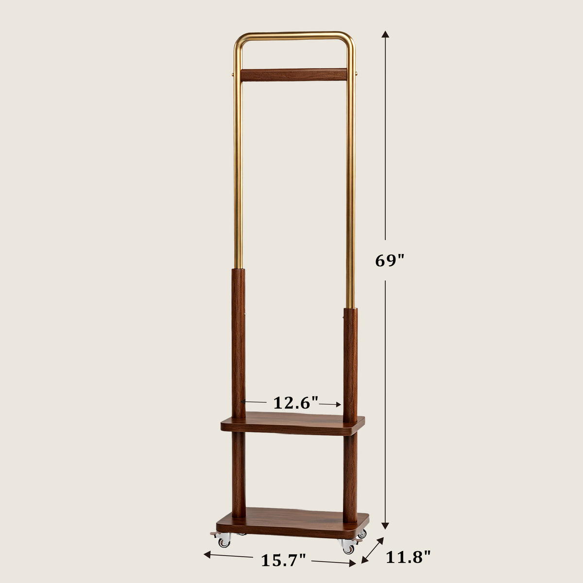 TAITIY Metal & Solid Wood Clothes Rack with Wheels dimensions