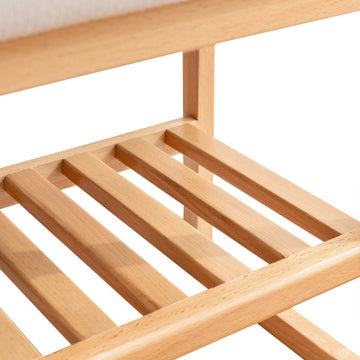 Solid Wood Shoe Bench with Storage Rack – Beige