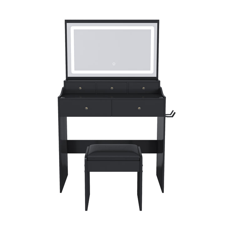 Vanity Desk with LED Mirror — Black