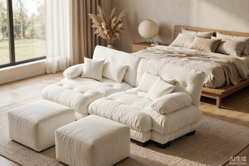 Sofa with 2 Ottomans, 2-Seat