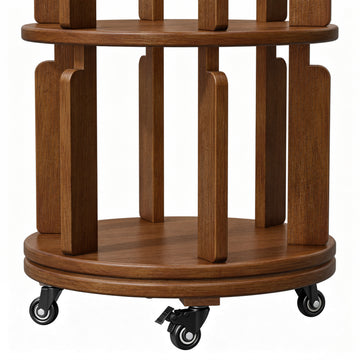 6 Tier 360° Rotating Solid Wood Bookshelf with Wheels