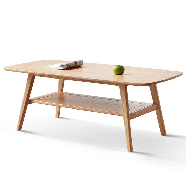 Solid Oak Coffee Table with Storage Shelf – 39.4"