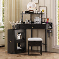 Black Corner Vanity Desk Set with Stool & Charging Station