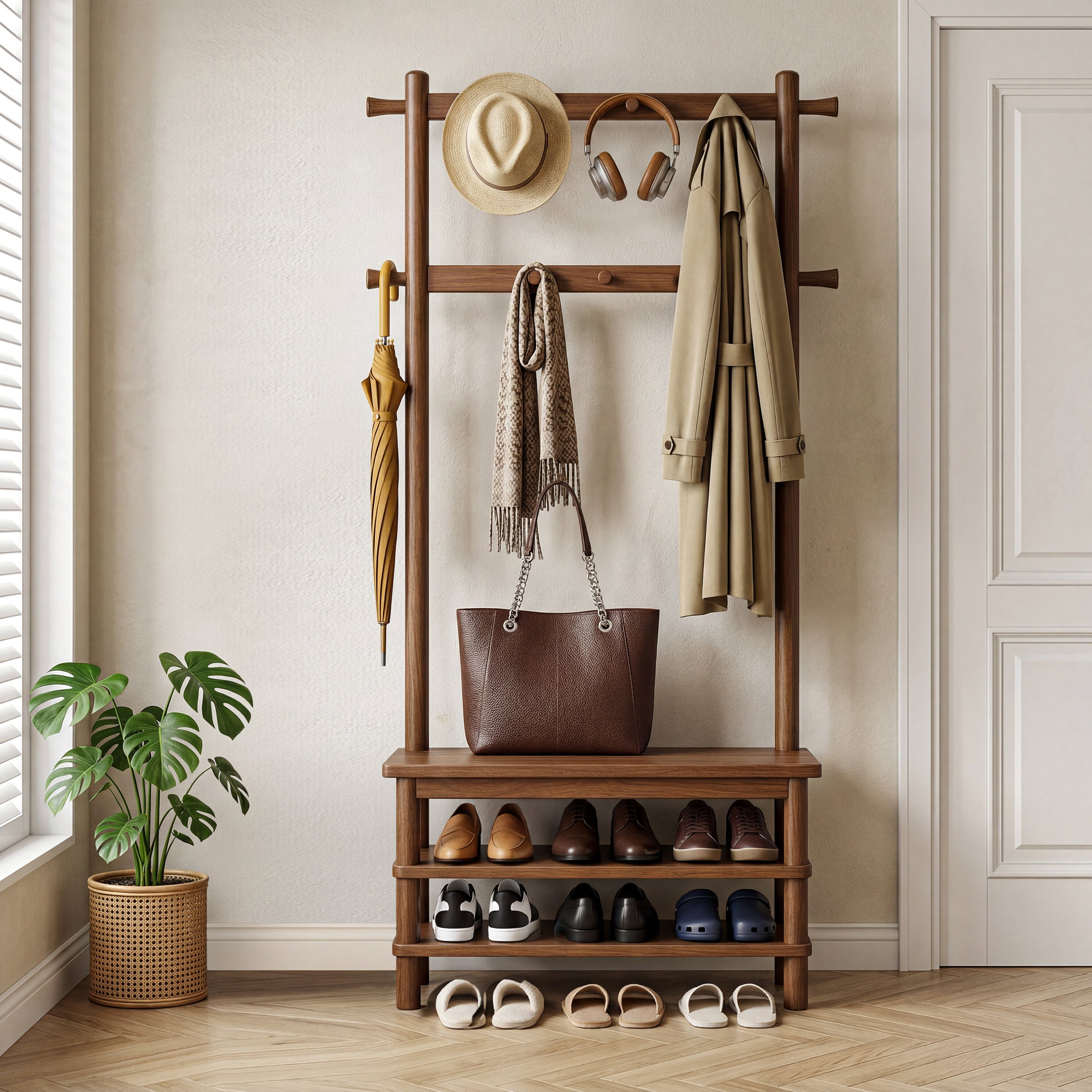Hall Tree with Shoe Bench — 11 Hooks
