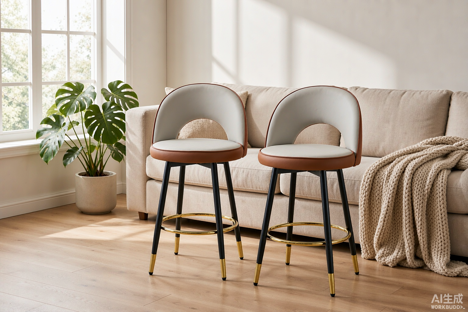 Swivel Bar Stool Set of 2 — Brown & Gray