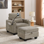 Recliner Sofa Chair with Storage Ottoman — Brown