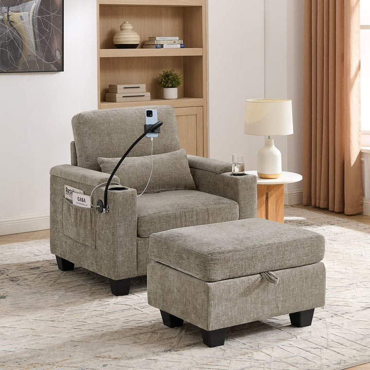Recliner Sofa Chair with Storage Ottoman — Brown