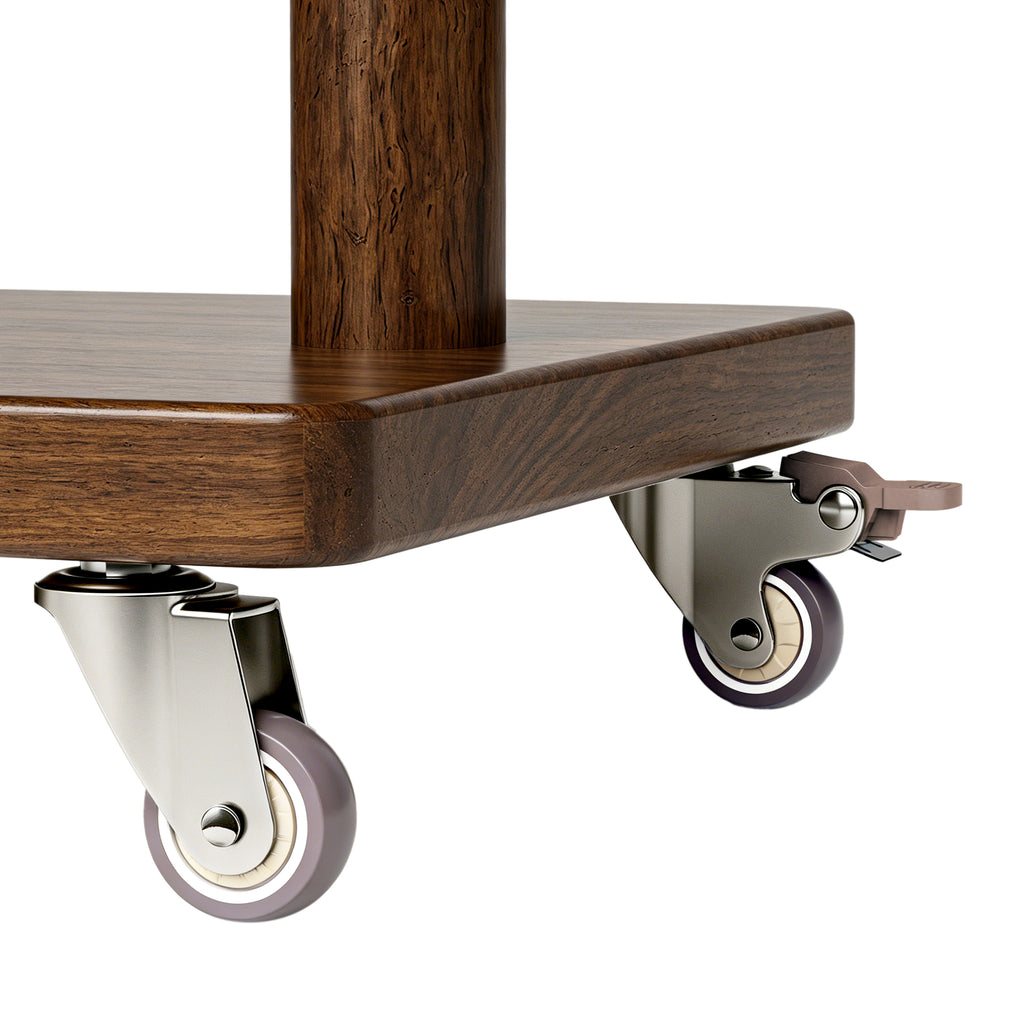 TAITIY Solid Wood Rack on Wheels, 2 Shelves & 5 Hooks,