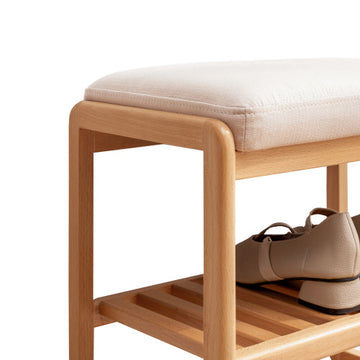 Solid Wood Shoe Bench with Storage Rack – Beige