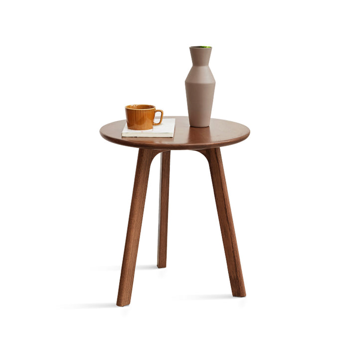 Solid Oak Round End Table – Walnut Finish