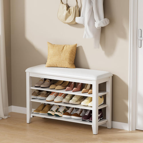 TAITIY 31.5-Inch Black Leather Cushion Shoe Storage Bench