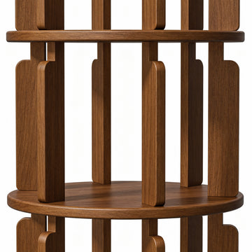 6 Tier 360° Rotating Solid Wood Bookshelf with Wheels