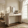 Classic Wood Vanity Desk with Flip Mirror, 3-in-1 Dressing Table with 2 Drawers and Storage Space for Bedroom, Champagne
