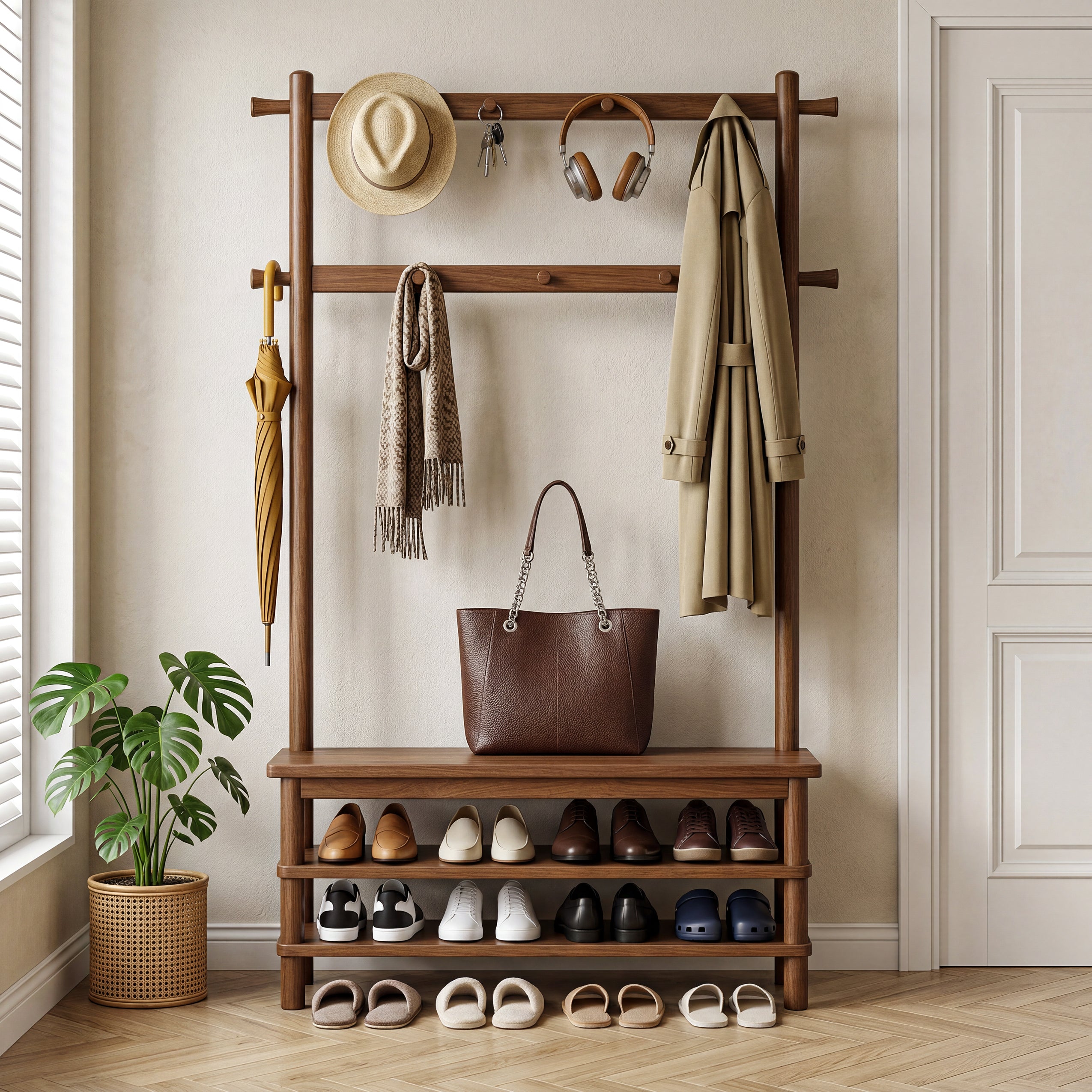 Hall Tree with Shoe Bench — 11 Hooks