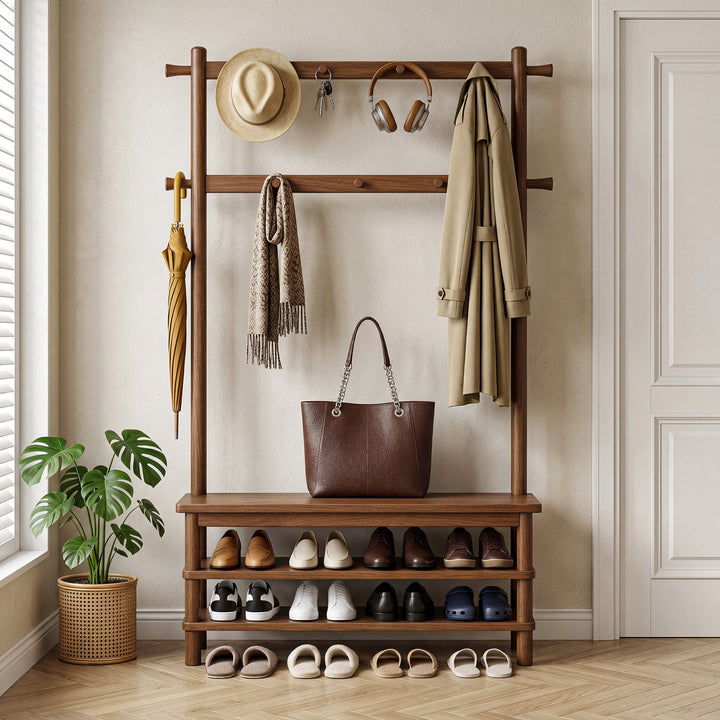 Hall Tree with Shoe Bench — 11 Hooks