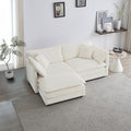 L-Shaped Modular Loveseat with Ottoman — White Chenille
