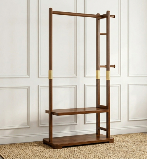 Taitiy Solid Wood Clothes Rack with Shelves & Hooks