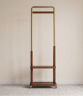 TAITIY Metal & Solid Wood Clothes Rack with Wheels