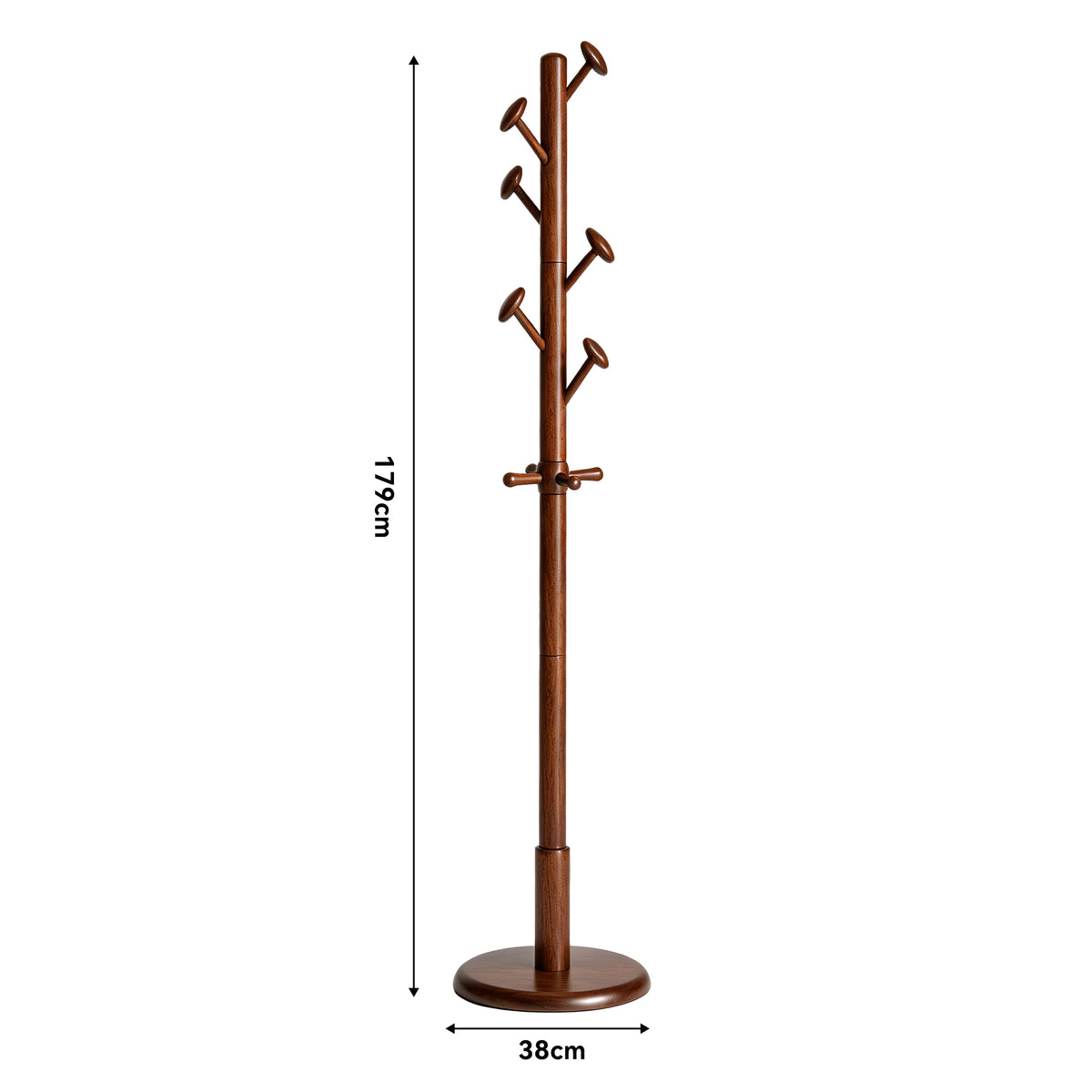 Taitiy Tree-Form Solid Wood Coat Rack | 10-Hook Freestanding Stand dimensions