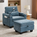 Recliner Sofa Chair with Storage Ottoman — Blue