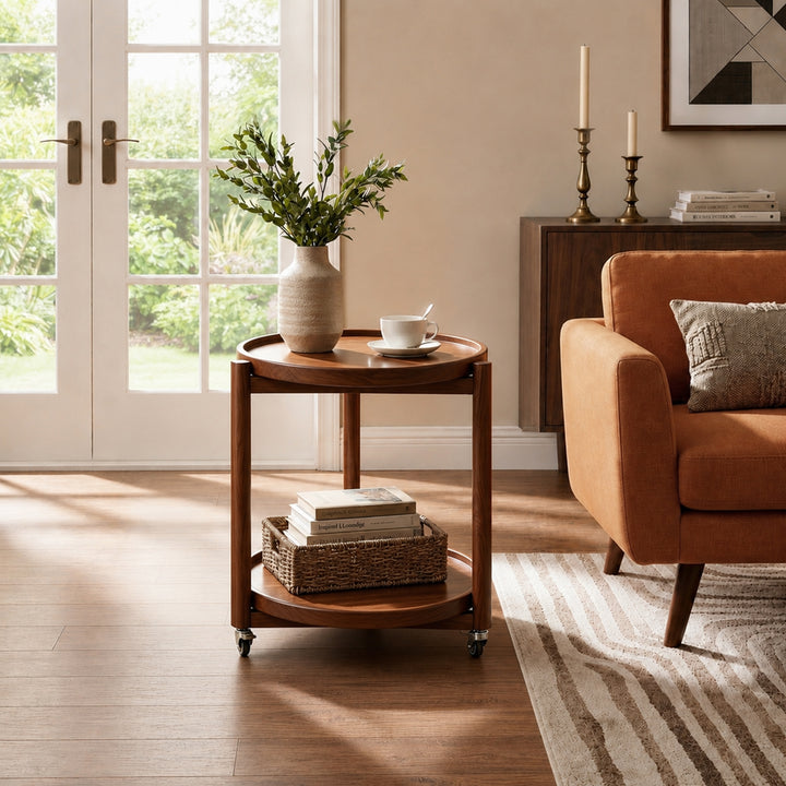 Rolling Side Table with Wheels-15.7"D