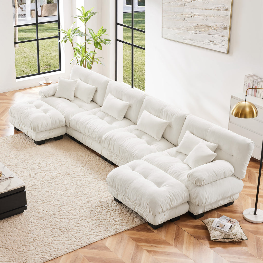 Cloud 4-Seat Sofa with 2 Ottomans — White Chenille